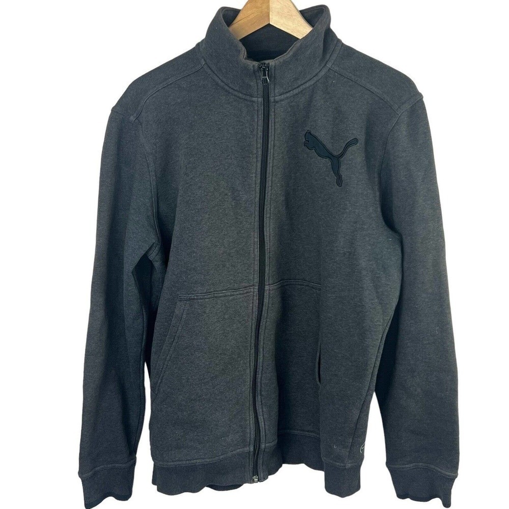 Puma Dark Gray Zip Up Fleece Jacket Size M Mock Neck Track Jacket
